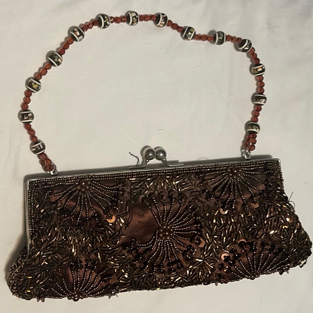 Elegant Brown Beaded Clutch